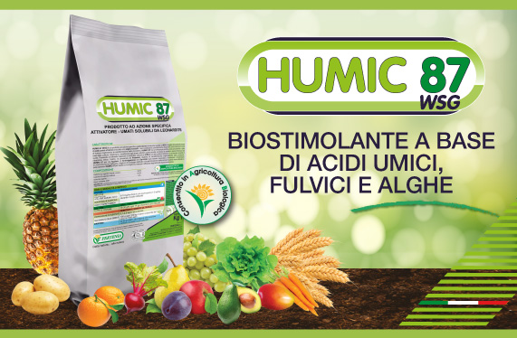 HUMIC 87 WSG è un fisioattivatore di elevata qualità in forma di scaglie idrosolubili a base di sostanze umiche di Fertenia